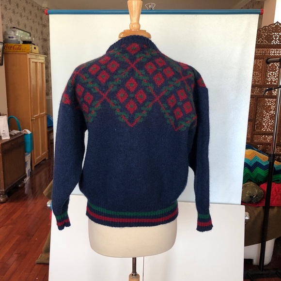 Vintage Alafoss Icelandic pattern sweater wool blue size Medium - Picture 3 of 7